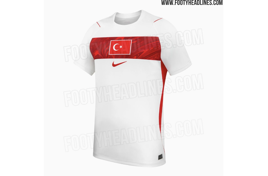 Die Türkei setzt bei den WM-Trikots 2026 auf ein auffälliges Marmor-Design mit wirbelnden Mustern auf Heim- und Auswärtsshirt. Quelle: <a href="https://www.footyheadlines.com/2025/06/nike-turkey-2026-home-away-kits-first-glimpse-of-nikes-2026-world-cup-template.html">Footy Headlines</a>