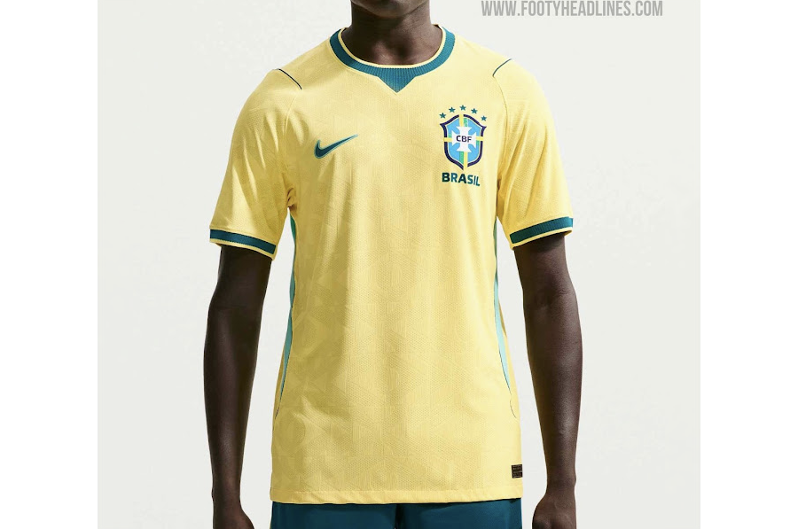 Brasiliens Heimtrikot für die WM 2026 greift das ikonische 1970er-Design auf und kombiniert das klassische Gelb mit modernen Mustern und blauen Akzenten. Quelle: <a href="https://www.footyheadlines.com/2025/04/brazils-2026-home-kit.html">Footy Headlines</a>