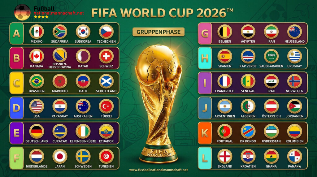 Alle 48 WM Teilnehmer in den 12 WM Gruppen