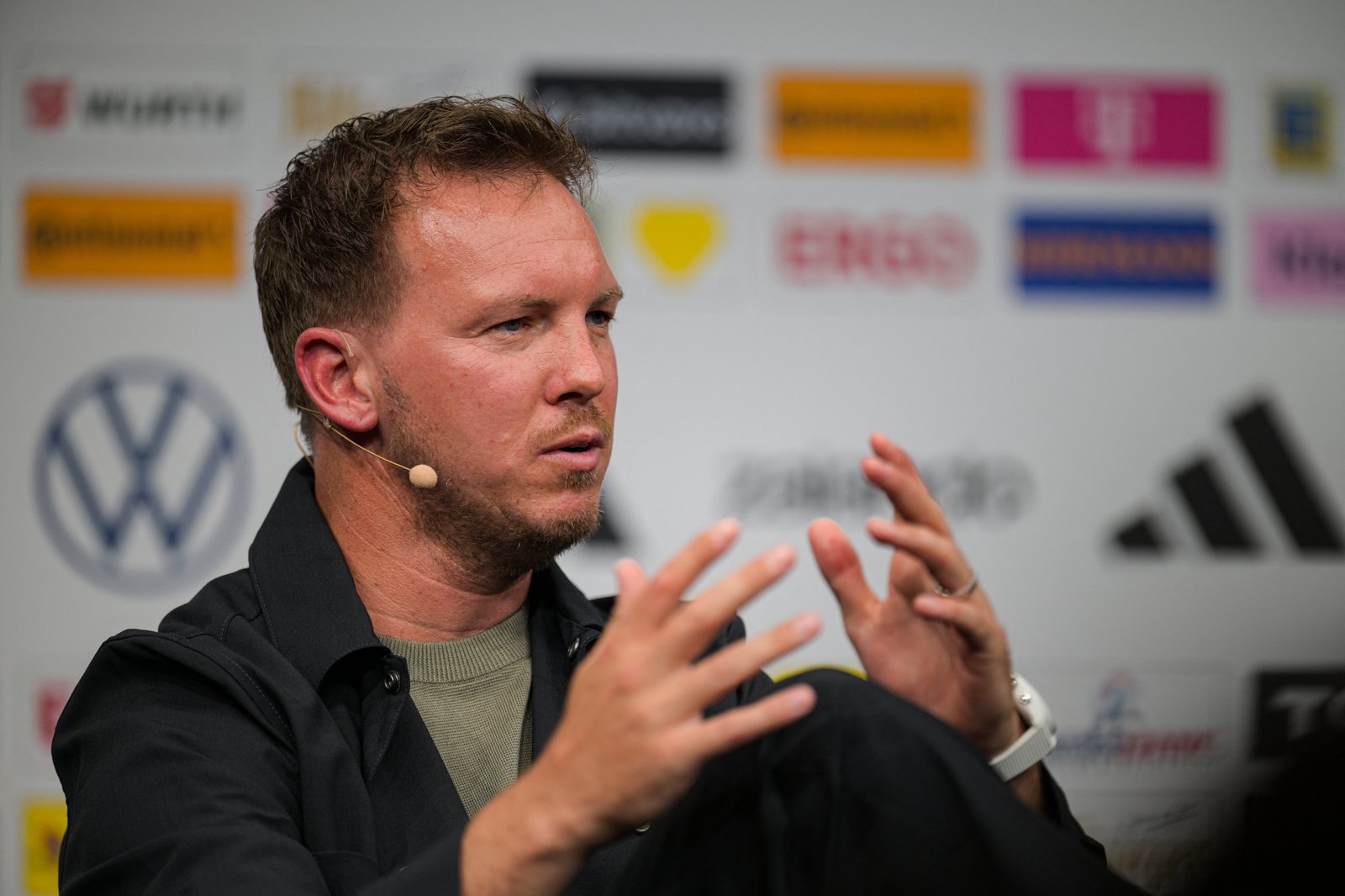 Bundestrainer Julian Nagelsmann spricht bei der Pressekonferenz zur Bekanntgabe des deutschen WM-Kaders 2026 am 21. Mai 2026 in Frankfurt am Main. (Copyright AFP/Hannes P. Albert)